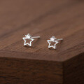 wholesale 999 Silver Fresh and Sweet Ins-Style Niche Design Single Diamond Hollow Five-Pointed Star Earrings M06041-0-2