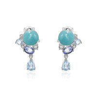 wholesale S925 Sterling Silver Luxury Designer Gemstone Earrings for Banquets with a High-End Feel, Featuring Natural Amazonite Earrings-Natural Amazonite + Topaz Earrings