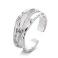 wholesale S925 Sterling Silver Irregular Concave-Convex Geometric Textured Open Ring, European and American Luxury Style Fashion Band-0-4