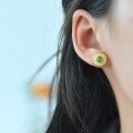 wholesale Gold-Plated 925 Silver Inlaid with Hetian Green Jade Semi-Circular Elegant Ear Studs, Minimalist Green Jade Earrings for Women-0-2