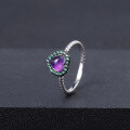 wholesale S925 Sterling Silver Light Luxury and Unique Natural Amethyst Heart Ring, Fashionably Designed Gemstone Ring-0-1