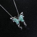 S925 Silver Inlaid Natural Blue Water Jadeite Butterfly Pendant-0-0