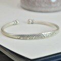 wholesale 999 Silver Retro Palace Style Chiseled Peony Flower Adjustable Bangle for Women, Pure Silver Artistic Youthful Student Bracelet-0-1