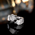 wholesale S925 Sterling Silver Angel Wing Ring Unisex Style Bold and Edgy Neutral Feather Adjustable Open Ring-0-2