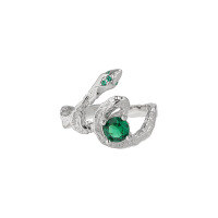 wholesale S925 Sterling Silver, Niche Original Slytherin Snake Green Zircon Textured Ring for Girls-Platinum [No. 12/Adjustable opening] Adjustable opening