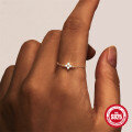 wholesale S925 Sterling Silver Adjustable Clover Diamond Accent Chain Index Finger Ring-0-1