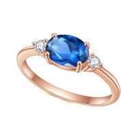 wholesale [Rose gold/S925 sterling silver] inlaid with blue gemstone ring, fashion classic lightweight luxury 6*8mm gemstone ring-S925 Silver + Sapphire Nano  US Size 5