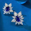 wholesale 925 Sterling Silver 2ct Blue Sapphire Oval Earrings Classic Light Luxury Versatile Cross-Border Style-0-1