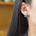 wholesale 925 Silver Cold Enamel Cloisonné with Inlaid Waterdrop Green Jade Earrings, Palace Retro Style Hanfu Qipao Ear Accessories-0-1