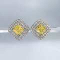 wholesale S925 sterling silver jewelry, European and American new style, micro-set 5*5 yellow diamonds, luxurious full-diamond classic Chanel-style earrings-0-3
