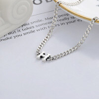 wholesale S925 Sterling Silver Trendy Thick Chain H Letter 3D Pendant Minimalist Design Set Bracelet Necklace-YS144 bracelet / approx. 5.5g  925 silver