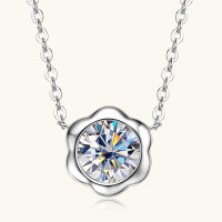 wholesale S925 Sterling Silver Petal Moissanite Necklace Women's Fashion Versatile Choker Pendant Wholesale-White 925 Silver - 1 carat