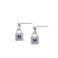wholesale S925 Sterling Silver H Letter Zircon Small Gold Lock Earrings Women Fashion Personality Ins Light Luxury Mini Lock Earrings-0-4