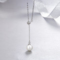 wholesale S925 Sterling Silver Korean Fashion Minimalist Style Adjustable Y-Shaped Pearl Pendant Necklace for Women-0-1