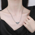 wholesale S925 Sterling Silver Korean Retro Trendy Resin Black Triangle English Pendant Unisex Necklace-0-2
