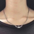 wholesale Sterling Silver S925 Women's Love Crown Wings Letter Pendant Collarbone Necklace Set Vintage Hip-hop Chain-0-3