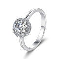 925 Silver Women's Simulated 1-Carat D Color Moissanite Four-Prong Round Halo Luxe Cluster Engagement Ring-0-3