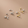 wholesale S925 silver earrings for women, a crescent moon with full diamonds, round ball, convertible ear hook and screw back, ear cartilage stud M00042-0-0