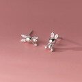 wholesale S925 Sterling Silver Small Rabbit Diamond Inlaid Stud Earrings, Simple and Elegant, Forest Style, Fresh and Delicate, for Women, M03645-0-3
