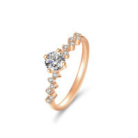 Champagne Gold Plated Silver Moissanite Princess Crown Ring-50 points (zircon)  9 yards