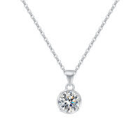 S925 Silver Moissanite 1ct Four-Prong Pendant Necklace-[Super Sparkling Zircon] 1 Carat Necklace  925 Silver