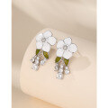 wholesale 925 Sterling Silver Camellia Tassel Earrings for Women, Summer French Stylish Minimalist Luxury Floral Ear Studs-0-0