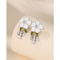 wholesale 925 Sterling Silver Camellia Tassel Earrings for Women, Summer French Stylish Minimalist Luxury Floral Ear Studs-Flower Earrings-with Plastic Earplugs 925 Silver