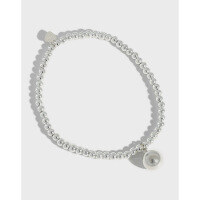 wholesale S925 Sterling Silver Korean Style Beaded Chain Handmade Bracelet for Women, Minimalist Elegant Strand Pearl Bracelet Wholesale-Silver 925 silver