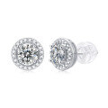 wholesale S925 Sterling Silver Women's New Round Stud Earrings with Moissanite, Elegant Wedding Gift, Direct from Source, Ready to Ship-0-1