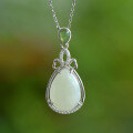 wholesale 925 Sterling Silver with Certificate Natural Hetian Jade Teardrop Pendant Vintage Style Gemstone Necklace for Women-0-0