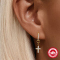 wholesale S925 Sterling Silver rhinestone cross charm drop earrings, versatile accessories for women-0-2