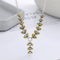 wholesale S925 Sterling Silver Korean-style Unique Wheat Ear Resin Drop Yellow Trendy Niche Design Patchwork Pendant Necklace for Women-YL377/approx. 8.1g 925 silver