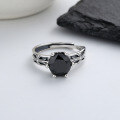 wholesale S925 Sterling Silver Vintage Punk Double-Layer Inlaid Black Zircon/Cross Pattern Inlaid Black Zircon Ring-0-3