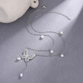 wholesale S925 silver butterfly pearl necklace for women, trendy tassel collarbone chain with elegant micro-set zircon pendant, drop shipping available-0-2