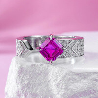 wholesale Metal: 925 Sterling Silver, 6*6 Rubellite Pink Tourmaline Open Adjustable Ring for Women,-K064 Lubricant Pink Steel Opening adjustable