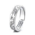 wholesale S925 Sterling Silver Vintage-Inspired "Peace and Joy" Meaningful Creative Design Adjustable Open Ring Versatile Band-0-6