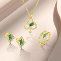 wholesale S925 Sterling Silver Four-leaf Clover Necklace, Adjustable Snake Ring, And Emerald Zircon Earrings Set-0-2