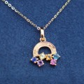 wholesale S925 Sterling Silver Red Elk Multicolor Rainbow Bridge Pendant Necklace for Women, Cute Niche Design Elegant Collarbone Chain-0-1