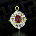 wholesale Silver jewelry new 15ct oval cabochon flat-bottom cultured ruby pendant full diamond pave 60cm chain-0-1