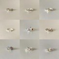 wholesale S925 Sterling Silver Colored Zircon Opal Moonstone Heart Ring Collection, Petite Sweet Design Open Adjustable Ring for Women-0-0