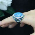 wholesale 925 Silver Gold-Plated Ring with High-Carbon Diamond and Imitation Opal in Blue-Green Dreamy Starry Sky Retro Versatile Women's Ring-0-2