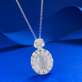 wholesale S925 Silver New Necklace Inlaid with Natural Water Foam Jade High Ice 8*10 Cabochon Chalcedony Pendant, Hot Selling Live Broadcast Drop Shipping-0-1