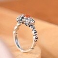 wholesale 925 Silver Retro Antique Matte Finish Pi Yao Coin with Southern Red Inlay, Vintage Style Adjustable Ring for Women-0-0
