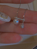 wholesale S925 Sterling Silver Exquisite Waterdrop Full Zircon Necklace for Women with Pearl Pendant Simple and Fashionable Collarbone Chain-0-6