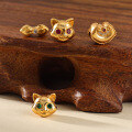 wholesale S925 silver gold-plated openwork cat head auspicious bead with green zirconia, handmade DIY jewelry accessory-0-2