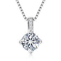 Sterling Silver Fashion Pendant Necklace with Moissanite-Round moissanite necklace [White Gold] 6.5mm  925 Silver
