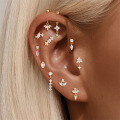wholesale S925 Sterling Silver Vertical Bead Threaded Cartilage Earring With Heart Moon Zircon Flower-0-1