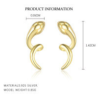 wholesale S925 Sterling Silver Minimalist Fashion Serpent Ear Studs For Women, French-inspired Design-E5021-Gold 925 Silver