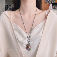 wholesale S990 Sterling Silver Retro Chinese Style Ethnic Dripping Glaze Double-Sided Hollow Nine-Tailed Fox DIY Pendant Accessory-113PF/single pendant about 21g