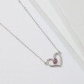 wholesale S925 Sterling Silver Niche Design Heart-Shaped Pendant Necklace for Women, Collarbone Chain with Pink Zirconia, Cross-Border New Arrival-0-3